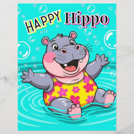Lycklig Hippo | Cute Tecknad Barn Nursery Art
