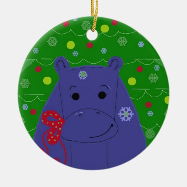 Lycklig Hippo-juldesign Julgransprydnad Keramik (Framsidan)