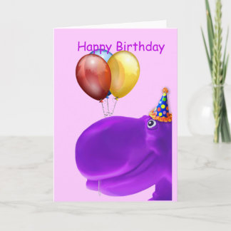 Lycklig Hippo Lila Birthday Kort