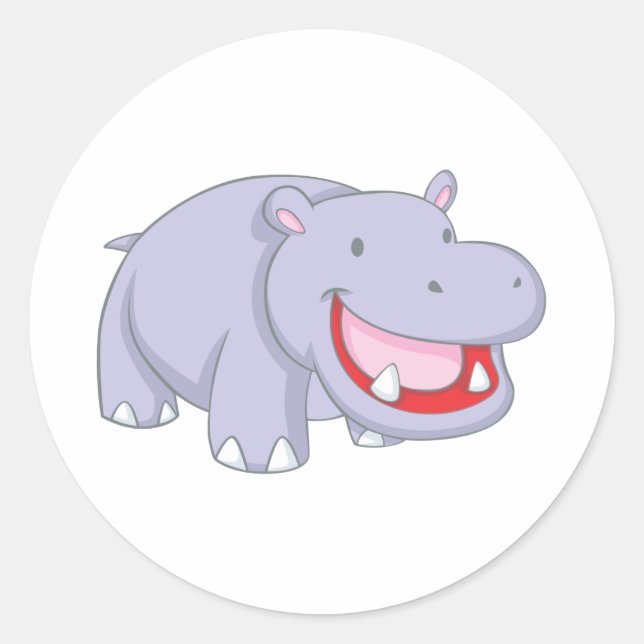 Lycklig Hippopotamus Runt Klistermärke (Framsida)