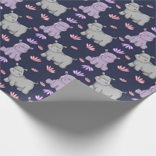Lycklig Hippos och blommor Presentpapper