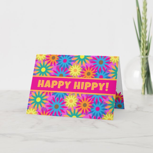 Lycklig Hippy födelsedag för rolig 60-talflower Kort (Framsida)