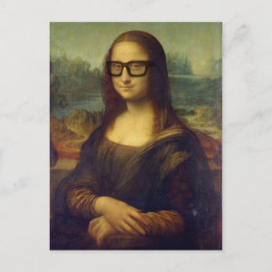 Lycklig Hipster Mona Lisa i Coola Hipster Glass Vykort