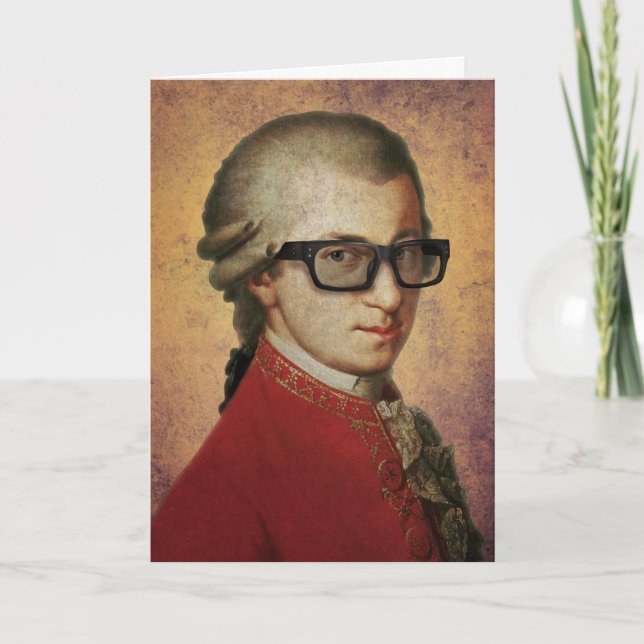 Lycklig Hipster Mozart Funny Glass Kort (Framsida)