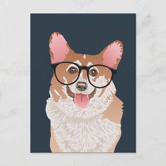 Lycklig Hipster Pembroke Welsh Corgi Vykort (Framsida)