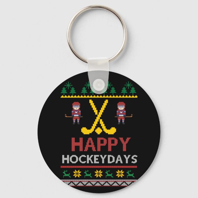 Lycklig Hockeydays Hockey jul Julafton Gift Nyckelring (Framsida)