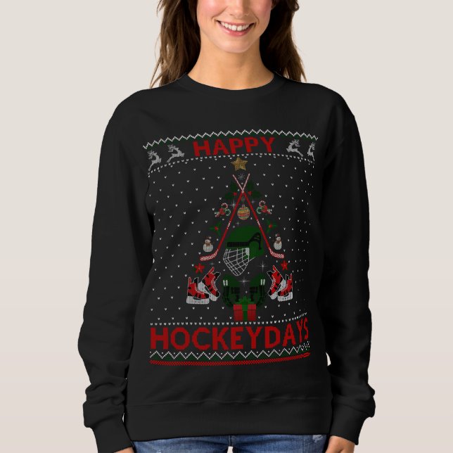 Lycklig Hockeydays Ice Hockey Julgran Ugly Xm T Shirt (Framsida)