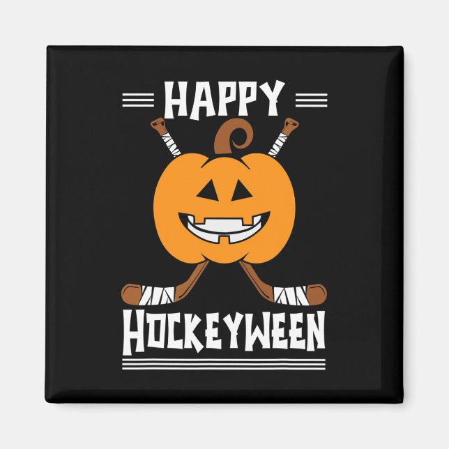 Lycklig Hockeyween Halloween Ice Hockey Player och Magnet (Framsidan)