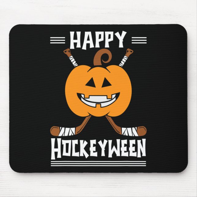 Lycklig Hockeyween Halloween Ice Hockey Player och Musmatta (Framsidan)