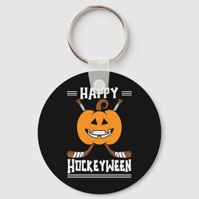 Lycklig Hockeyween Halloween Ice Hockey Player och Nyckelring (Framsida)