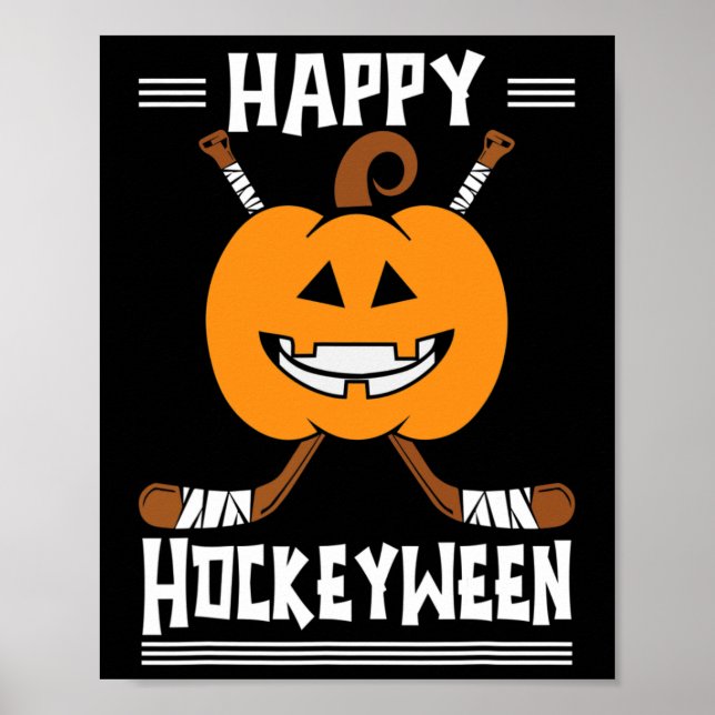 Lycklig Hockeyween Halloween Ice Hockey Player och Poster (Framsidan)