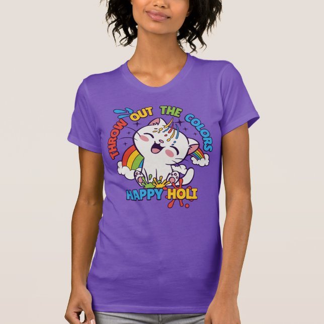 Lycklig Holi Cat T Shirt (Framsida)