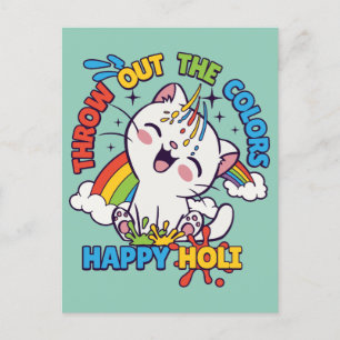 Lycklig Holi Cat Vykort