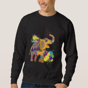 Lycklig Holi Färg India Hindu Vår Elephant Hol Lång Ärmad Tröja