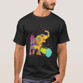 Lycklig Holi Färg India Hindu Vår Elephant Hol T Shirt