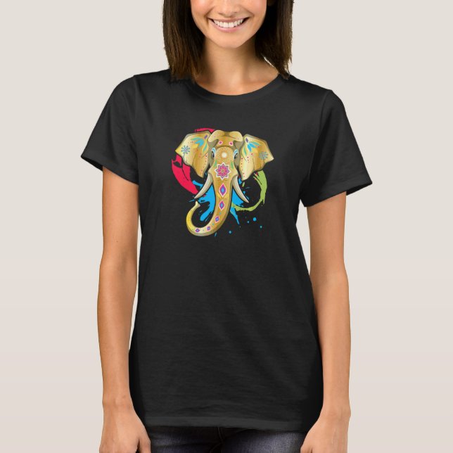 Lycklig Holi Färg India Hindu Vår Elephant T Shirt (Framsida)