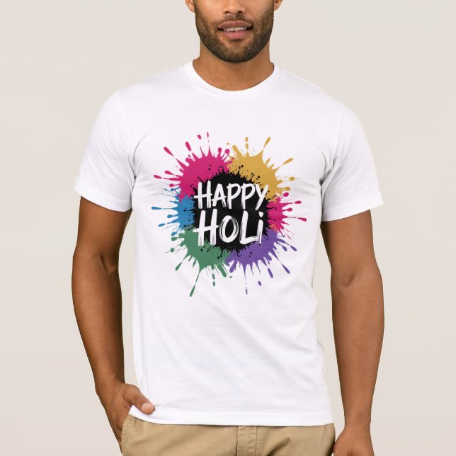 Lycklig Holi - Färg Stänk T Shirt (Framsida)