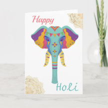 Lycklig Holi färgstark elefant med gyden Mandala