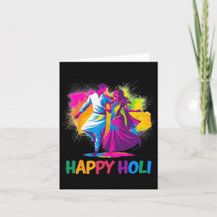 Lycklig Holi Festival Indian Färg Vår Dance Dan Kort
