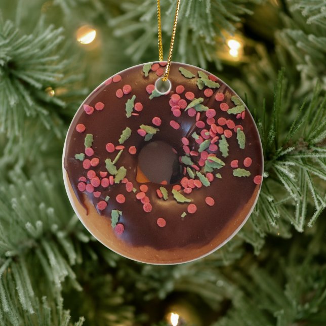 Lycklig Holi-Glaze Chocolate Sprinkles Donut Julgransprydnad Keramik (Träd)