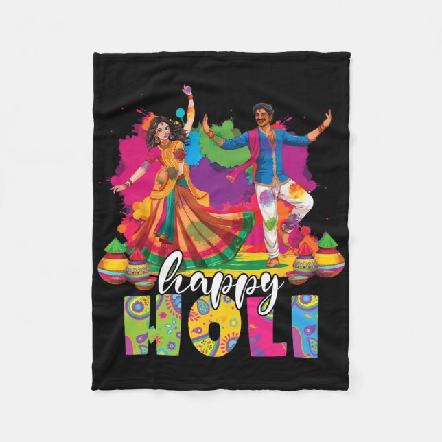 Lycklig Holi indisk Dancing Vår Holi-festival Fleecefilt (Framsidan)