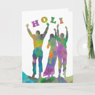 Lycklig Holi, Silhouettes of People and Färg Helgkort