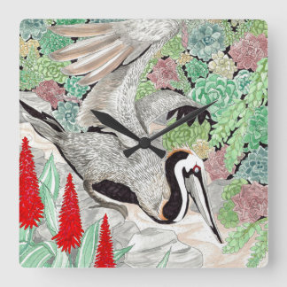 Lycklig Hollow Pelican Fyrkantig Klocka