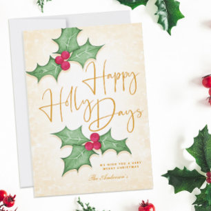 Lycklig Holly Days Elegant Guld Type och Red Berri Kort