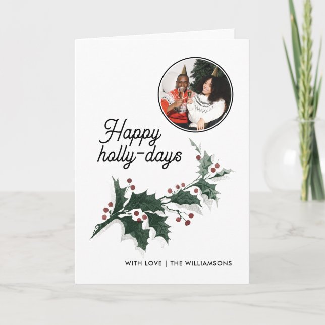 Lycklig Holly Days-familjens fotokort för Helgdag Kort (Framsida)