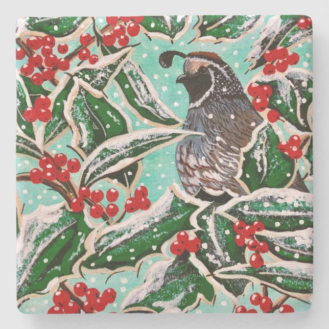 Lycklig Holly Quail Limestone Tile Stenunderlägg (Framsidan)