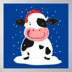 Lycklig Holstein-kon i julen i Snö Poster