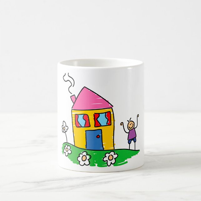 Lycklig Home Colorful House och Stick figur Kaffemugg (Skapare uppladdad)
