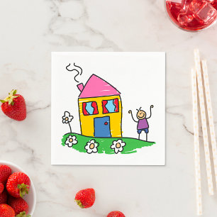 Lycklig Home Colorful House och Stick figur Pappersservett