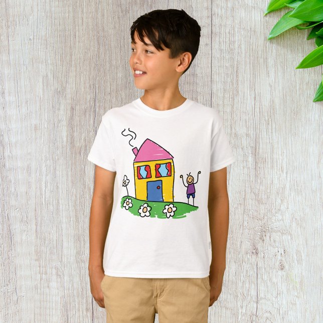 Lycklig Home Colorful House och Stick figur T Shirt (Skapare uppladdad)