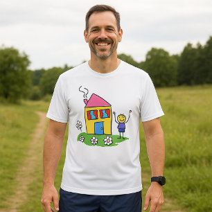 Lycklig Home Colorful House och Stick figur T Shirt