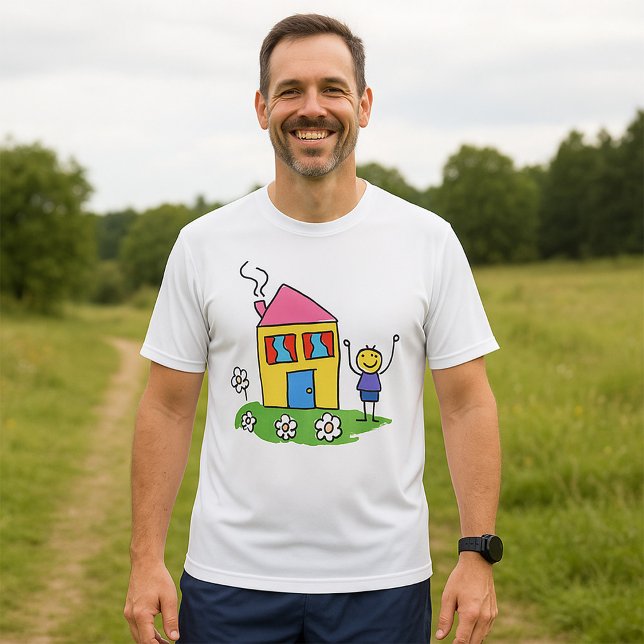 Lycklig Home Colorful House och Stick figur T Shirt (Skapare uppladdad)