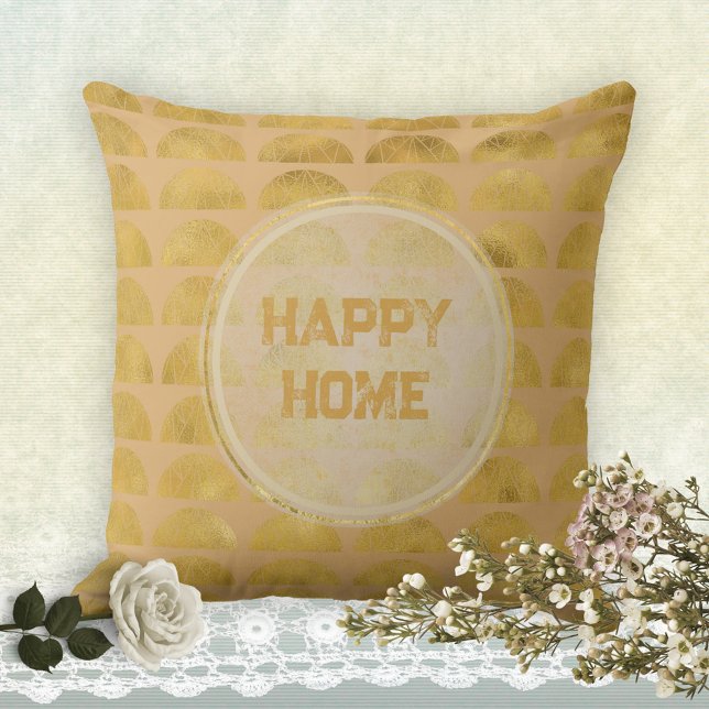 LYCKLIG HOME Golden Grunge Elegant Snyggt Kudde (HAPPY HOME Golden Grunge Elegant Stylish Throw Pillow ©Susanne Sachers - Sunny Mind Design)