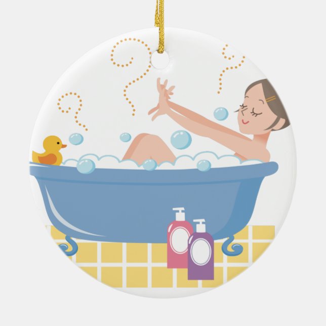 Lycklig Home Spa Day - kvinna i badkar Julgransprydnad Keramik (Baksidan)