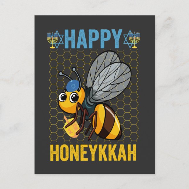 Lycklig Honeykkah Roligt Hanukkah Honey Bee Presen Inbjudan Vykort (Framsida)