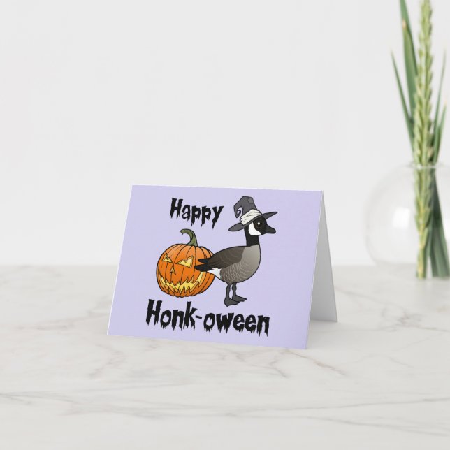 Lycklig Honk-oween Funny Canada Goose Halloween Helgkort (Framsida)