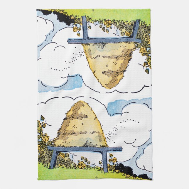 Lycklig honungsbi Hive Vintage Art Kökshandduk (Vertikal)