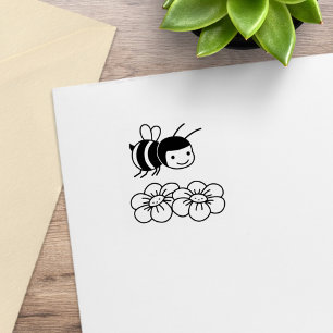 Lycklig Honungsbin och blommor Stämpel