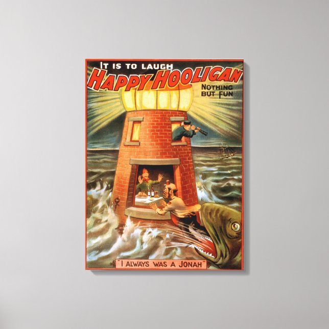 Lycklig Hooligan Lighthouse och Jonah Play Canvastryck (Framsida)