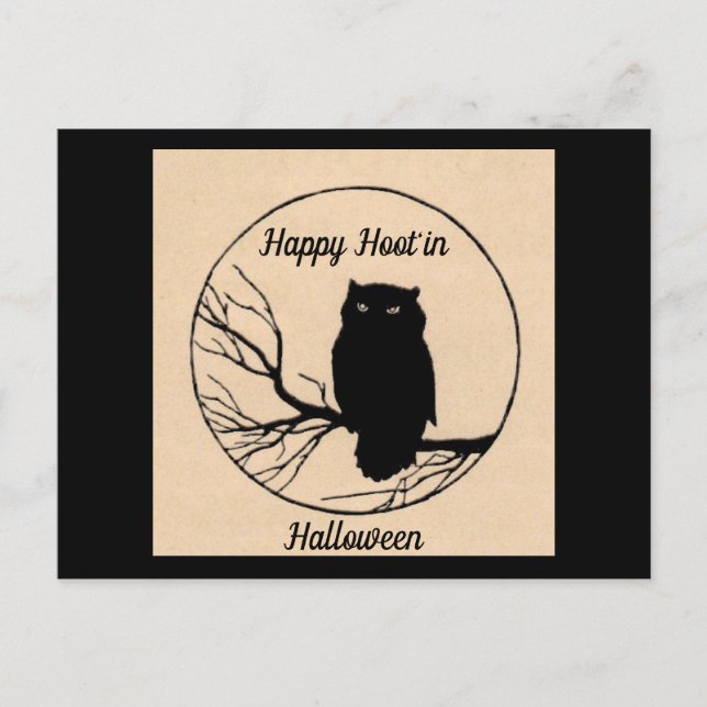 Lycklig Hoot'in Halloween Vykort (Framsida)