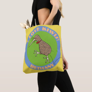 Lycklig-hoppande kiwi-fågel med tecknad av buggtid tygkasse