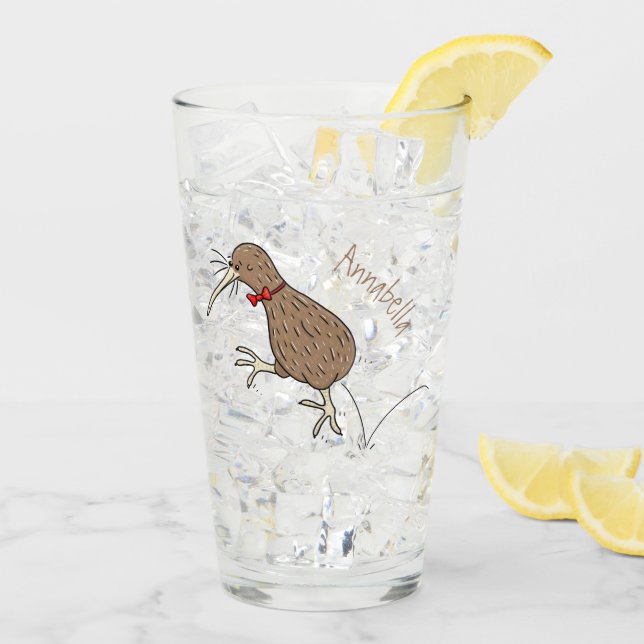 Lycklig-hoppande kiwi med tecknad för buggtid glaskopp (Bakside Is)