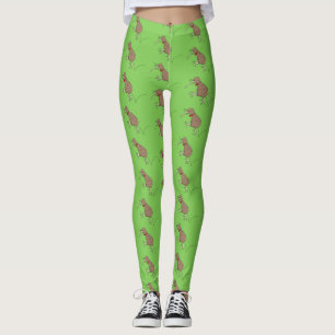 Lycklig-hoppande kiwi med tecknad för buggtid leggings