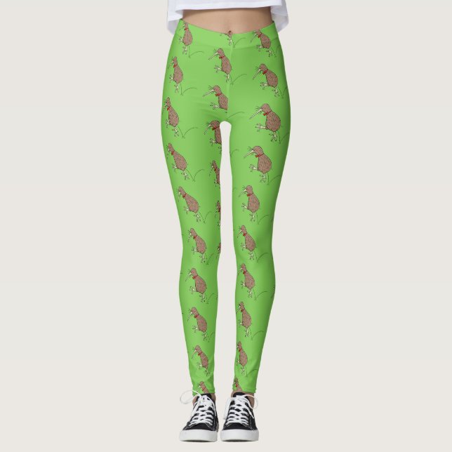 Lycklig-hoppande kiwi med tecknad för buggtid leggings (Framsida)