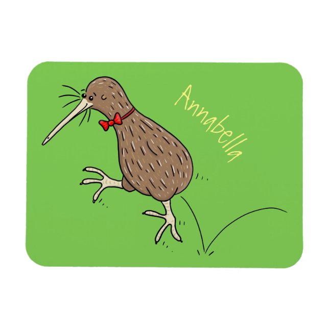 Lycklig-hoppande kiwi med tecknad för buggtid magnet (Horisontell)