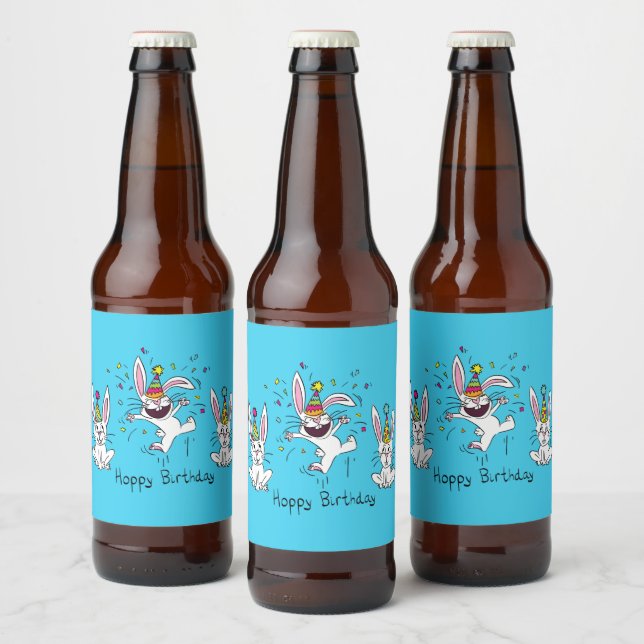Lycklig Hoppy Birthday Bunny Rabbits Beer Labels Ölflaska Etikett (Flaskor)